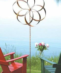 Ancient Graffiti Lawn & Garden Kinetic Copper Colored Large Dual Feather 87" Spinner
