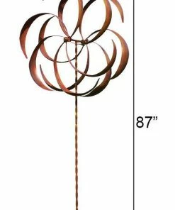 Ancient Graffiti Kinetic Dual Flower Copper Colored 87" Spinner Lawn & Garden