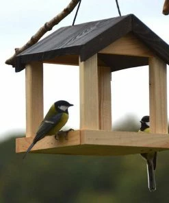 Esschert Design Hanging Feeders Wooden Fly Through Hanging Platform Feeder