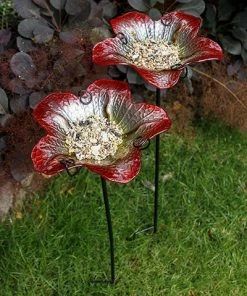 Nestera Summer Burst Glass Bird Baths With Stakes, Pack Of 2 Standing Bird Baths