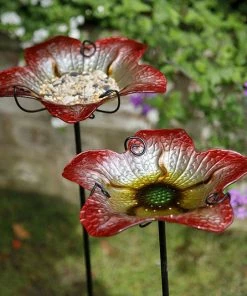 Nestera Summer Burst Glass Bird Baths With Stakes, Pack Of 2 Standing Bird Baths