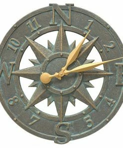 Whitehall Products Lawn & Garden Compass Rose Bronze Verdigris 16" Clock