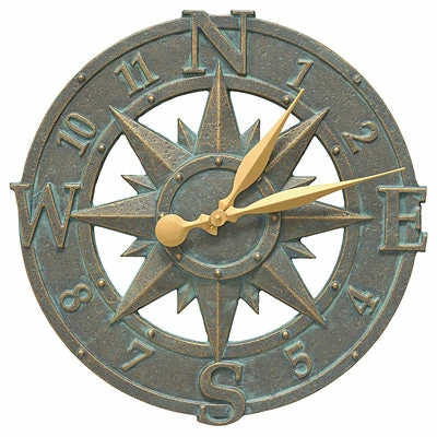 Whitehall Products Lawn & Garden Compass Rose Bronze Verdigris 16" Clock 3 Whitehall Products Lawn & Garden Compass Rose Bronze Verdigris 16" Clock