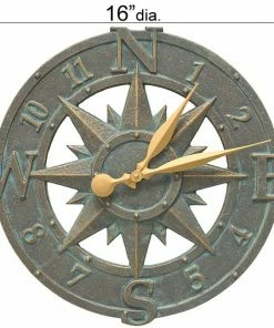 Whitehall Products Lawn & Garden Compass Rose Bronze Verdigris 16" Clock