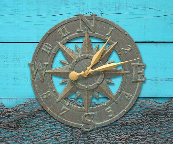 Whitehall Products Lawn & Garden Compass Rose Bronze Verdigris 16" Clock 5 Whitehall Products Lawn & Garden Compass Rose Bronze Verdigris 16" Clock