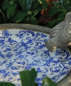 Esschert Design Aged Ceramic Blue And White Ground Bird Bath Ground Bird Baths