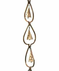 Ancient Graffiti Aspen Leaf And Bell Rain Chain, Aged Copper Lawn & Garden