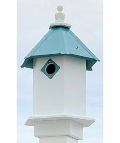 A Wing And A Prayer Bluebird Hexagonal Bird House With Verdigris Roof