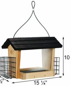 Nature's Way Hanging Feeders Cedar Hopper Bird Feeder With Suet Cages, Large