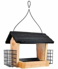 Nature's Way Cedar Hopper Bird Feeder With Suet Cages, Small