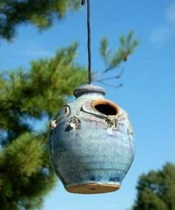 Anthony Stoneware Hanging Houses Ceramic French Blue Small Bird House