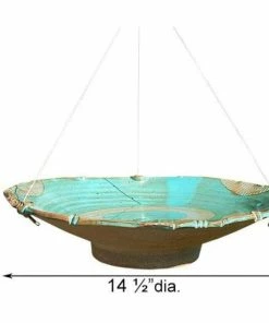 Anthony Stoneware Ceramic Teal Large Bird Bath Hanging Bird Baths