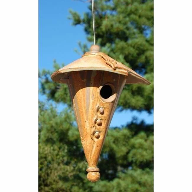 Anthony Stoneware Ceramic Two-Piece Cone Butternut Bird House 3 Anthony Stoneware Ceramic Two-Piece Cone Butternut Bird House