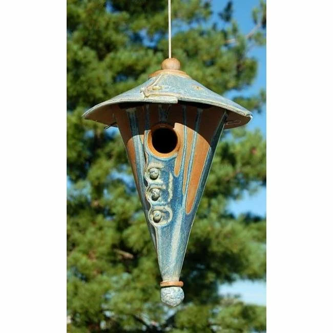 Anthony Stoneware Ceramic Two-Piece Cone French Blue Bird House 3 Anthony Stoneware Ceramic Two-Piece Cone French Blue Bird House