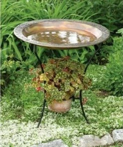 Ancient Graffiti Copper Plated Steel Bird Bath And Stand Standing Bird Baths