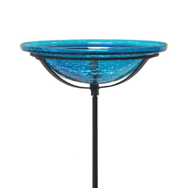 Achla Crackle Glass Bird Bath Bowl With Cradle And Stake, Teal Standing Bird Baths 3 Achla Crackle Glass Bird Bath Bowl With Cradle And Stake, Teal Standing Bird Baths