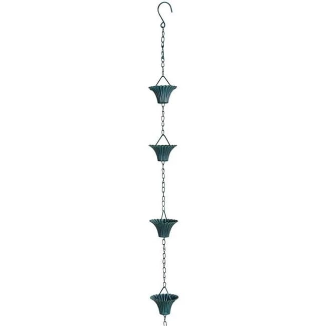 Ancient Graffiti Fluted Rain Chain, Verdigris Lawn & Garden 3 Ancient Graffiti Fluted Rain Chain, Verdigris Lawn & Garden
