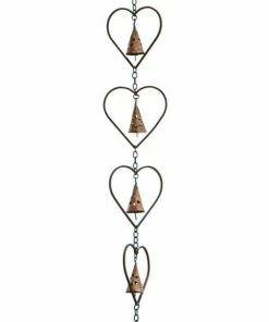 Ancient Graffiti Heart And Bell Rain Chain, Flamed Copper Lawn & Garden