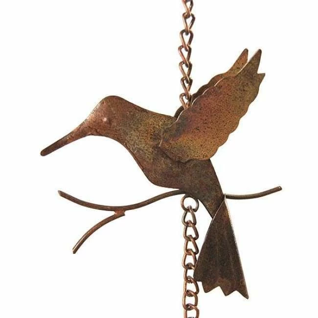 Ancient Graffiti Hummingbird & Bell Rain Chain, Flamed Copper 5 Ancient Graffiti Hummingbird & Bell Rain Chain, Flamed Copper