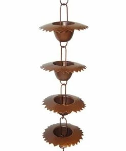 Ancient Graffiti Lawn & Garden Leaf Cup Rain Chain, Browned Copper Finish