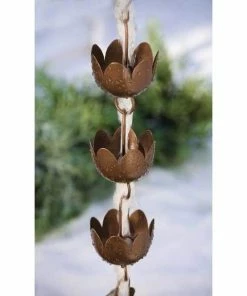 Ancient Graffiti Lily Rain Chain, Browned Copper Finish Lawn & Garden