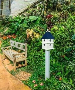 A Wing And A Prayer Decorative Houses Plantation Bird House With Cobalt Blue Roof