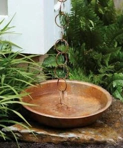 Ancient Graffiti Rain Chain Receptacle, Flamed Copper Lawn & Garden