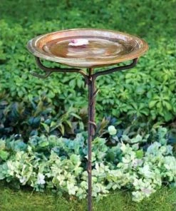 Ancient Graffiti Solid Copper Bird Bath With Stake Standing Bird Baths