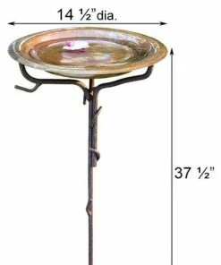 Ancient Graffiti Solid Copper Bird Bath With Stake Standing Bird Baths
