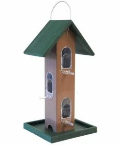 Songbird Essentials Tube Feeder With Tray, Green And Brown