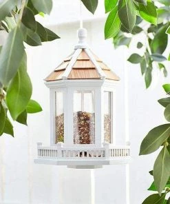 Home Bazaar White Gazebo Bird Feeder Decorative Feeders